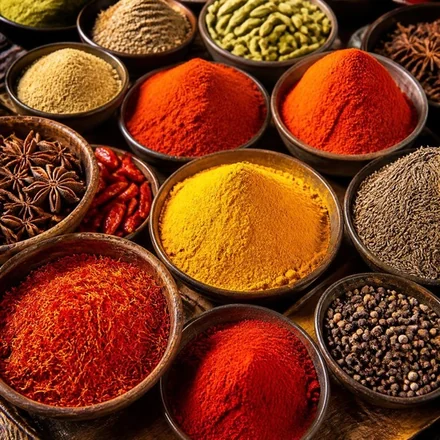 Especiarias coloridas em tigelas